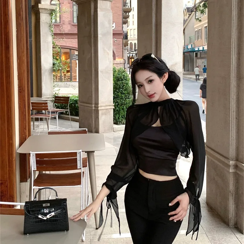 

Faionable Bla шифоновый капюшон Ne ort пальто с запахом атласное пальто с завязкой на талии комплект из двух предметов женская осенняя одежда для поездок на работу