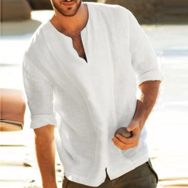 Camisa blanca hombre playa sale