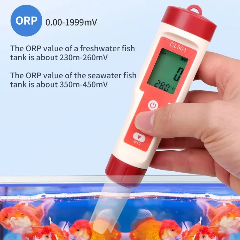 5 in 1 Hydrogen Water Detector ORP PH Temp Meter Fast Reading 0~4ppm Chlorine Tester for Pool, Spa, Drinking Water, Tap Water