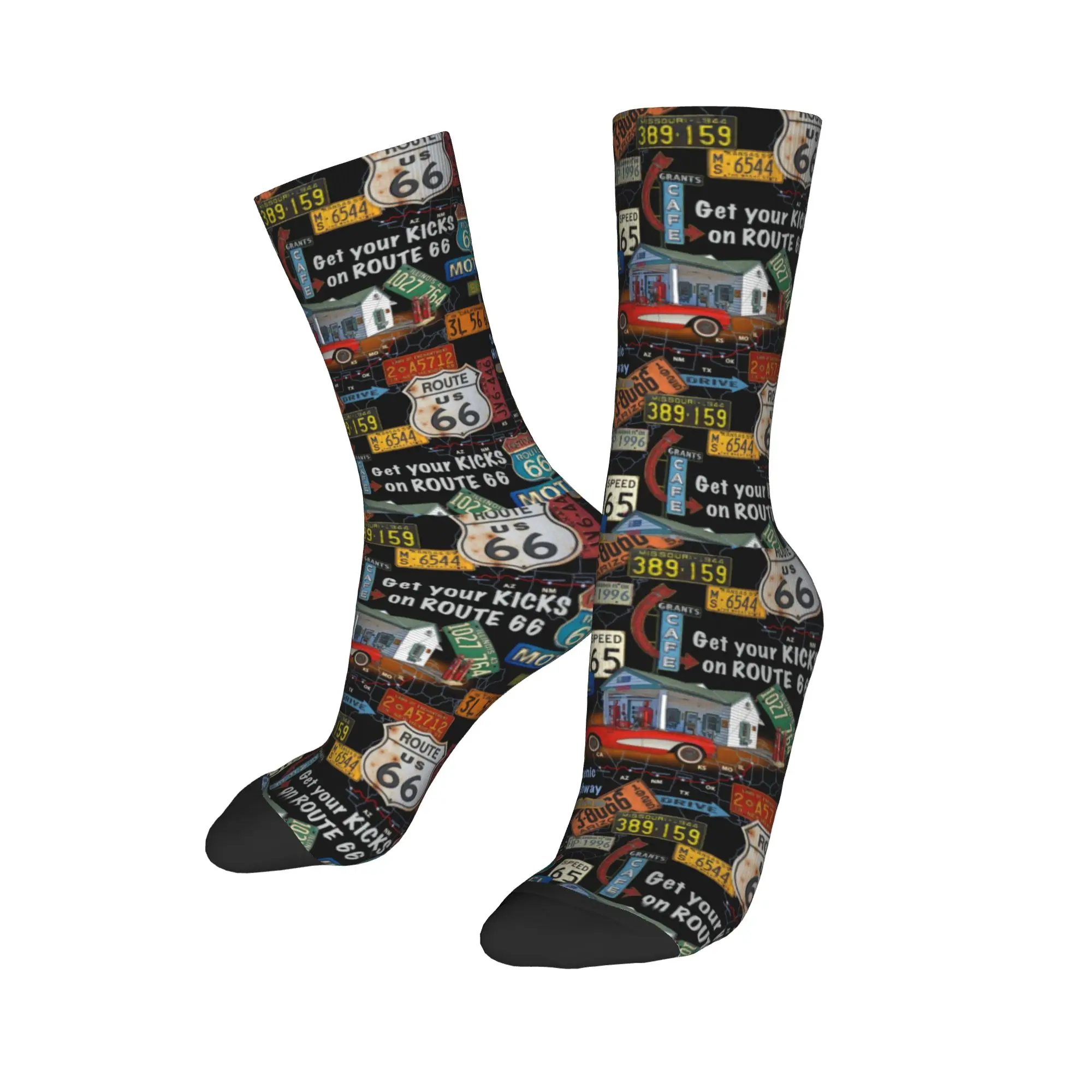 Custom Fashion Vintage America Road Route 66 Socks Men Women Warm 3D Print  Basketball Sports Socks view 3