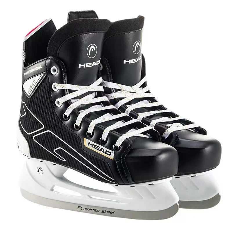 Kopf s180 schwarz Leder Eishockey Messer Klingen Skates Schuhe Patines mit echten Eis klinge Erwachsene Kinder Größe 28-47 Anfänger