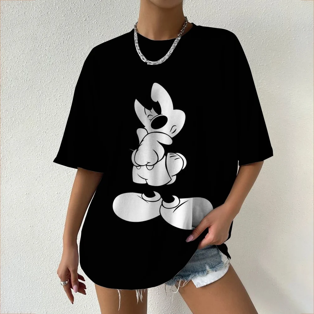 T-shirt a tema Disney Minnie Cartoon Series T-shirt Sweet Cool Street Summer T-shirt oversize da donna per adulti e bambini