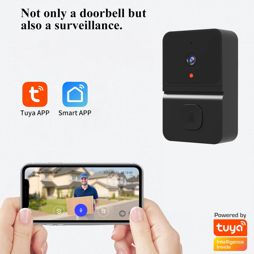 Intelligent Video Doorbell Camera WiFi Tuya Smart Wireless Door Bell Chime APP Two-Way Voice Call Works with Security Alarm