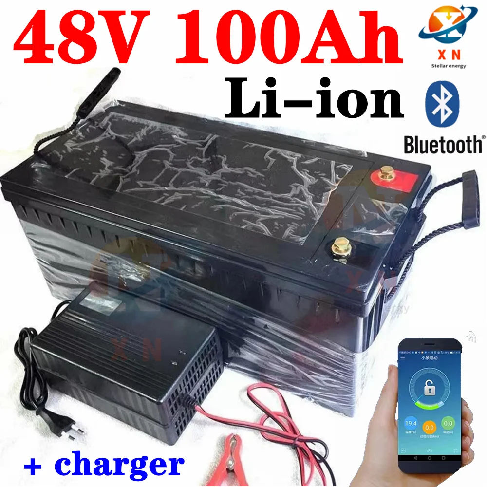 

lithium 48V 100AH li ion battery With bluetooth APP BMS for 3500W 5000W go cart scotter Solar energy storage + 10A charger