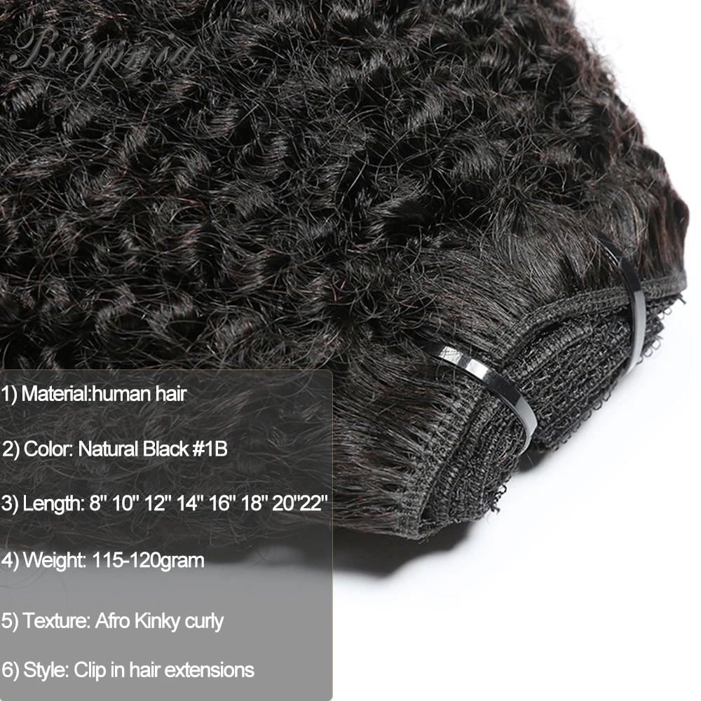 Afro Verworrene Lockige Clip Ins Haar Verlängerung Menschenhaar Mongolischen Verworrene Lockige Menschenhaar Clip Ins Verlängerung Für Schwarz 120G Vollen Kopf