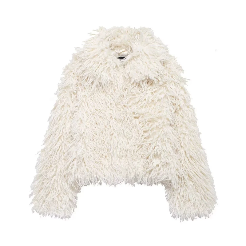 Cappotto in pelliccia sintetica bianca corto di lusso 2025 nuovo risvolto giacca pelosa soffice sciolto elegante cappotto in peluche di lana sintetica da donna inverno caldo spesso