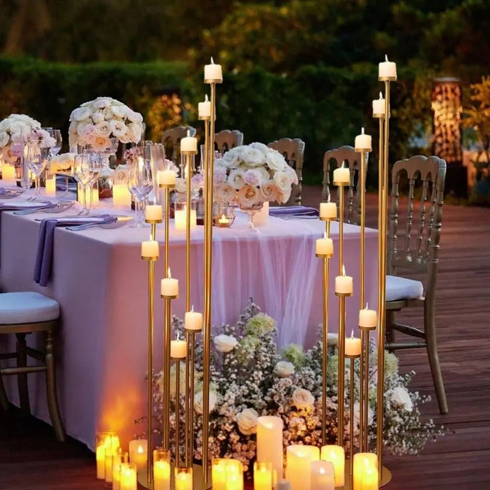 2Pcs 9 Arm Candelabra,Floor Candle Holders Tall Set For Wedding Aisle Decoration,Metal Candle Holder For Ceremony Graduation Bi