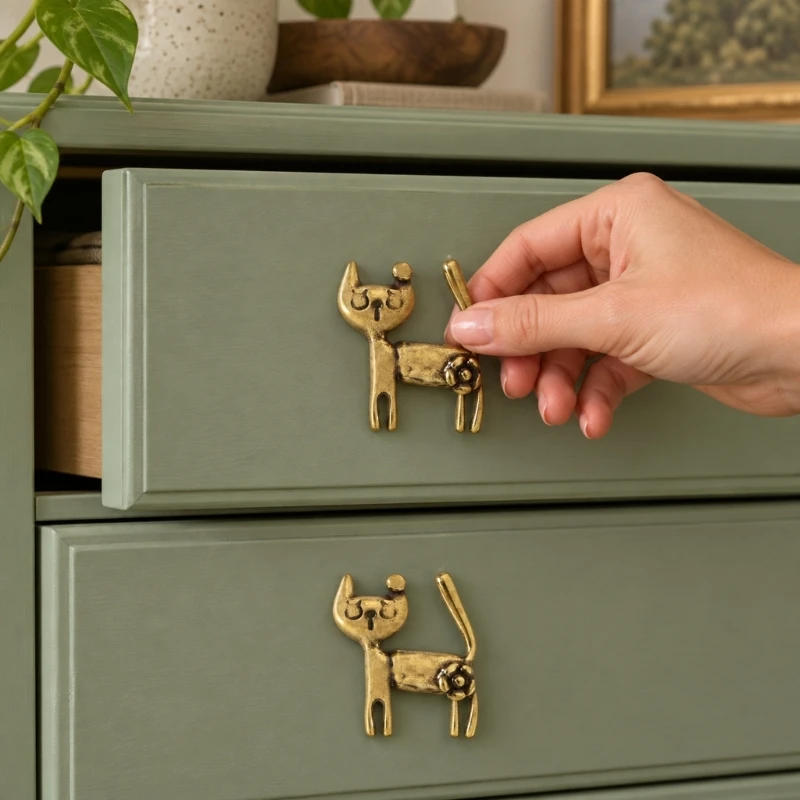 Metal Feline Cabinet Pull with Abstract Form and Defined Grasp Point for Drawers, Wardrobes, and Cabinet Fronts M4YD