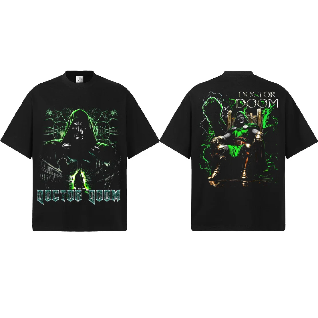 Doctor Doom Doppelseitiges Grafik-T-Shirt, Unisex, Oversize, Supervillain, lässig, Baumwolle, kurzärmelig, Vintage-Streetwear für Partys