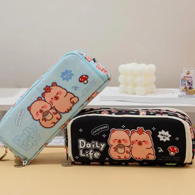 Cute Capybara Capybara Pen Case Multifunctional Double Opening Pencil Case Large Capacity Universal Pen Box Stationery Box