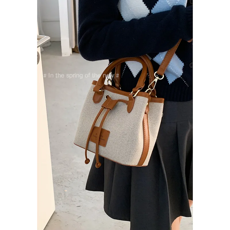 

Crossbody Bags Portable Canvas Bag Women's Shoulder Messenger Bag Fashion Bucket Bag Handbags