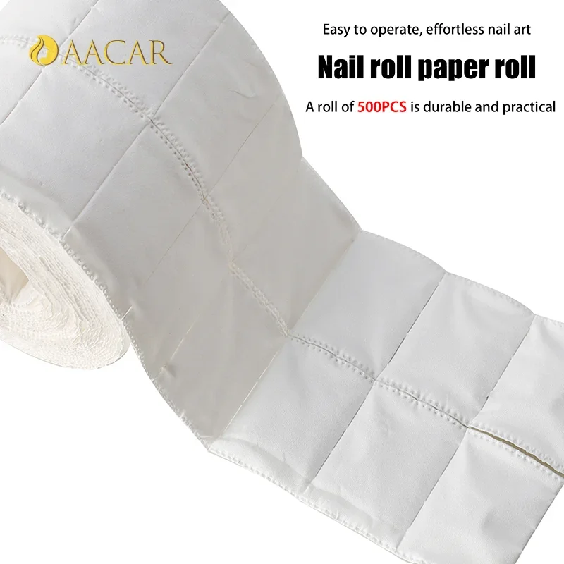 500枚/ロール ホワイト ネイル UVジェルポリッシュリムーバー コットンパッド 糸くずの出ない 剥がせるメイク落とし マニキュアワイプ ネイルアートクリーニングツール