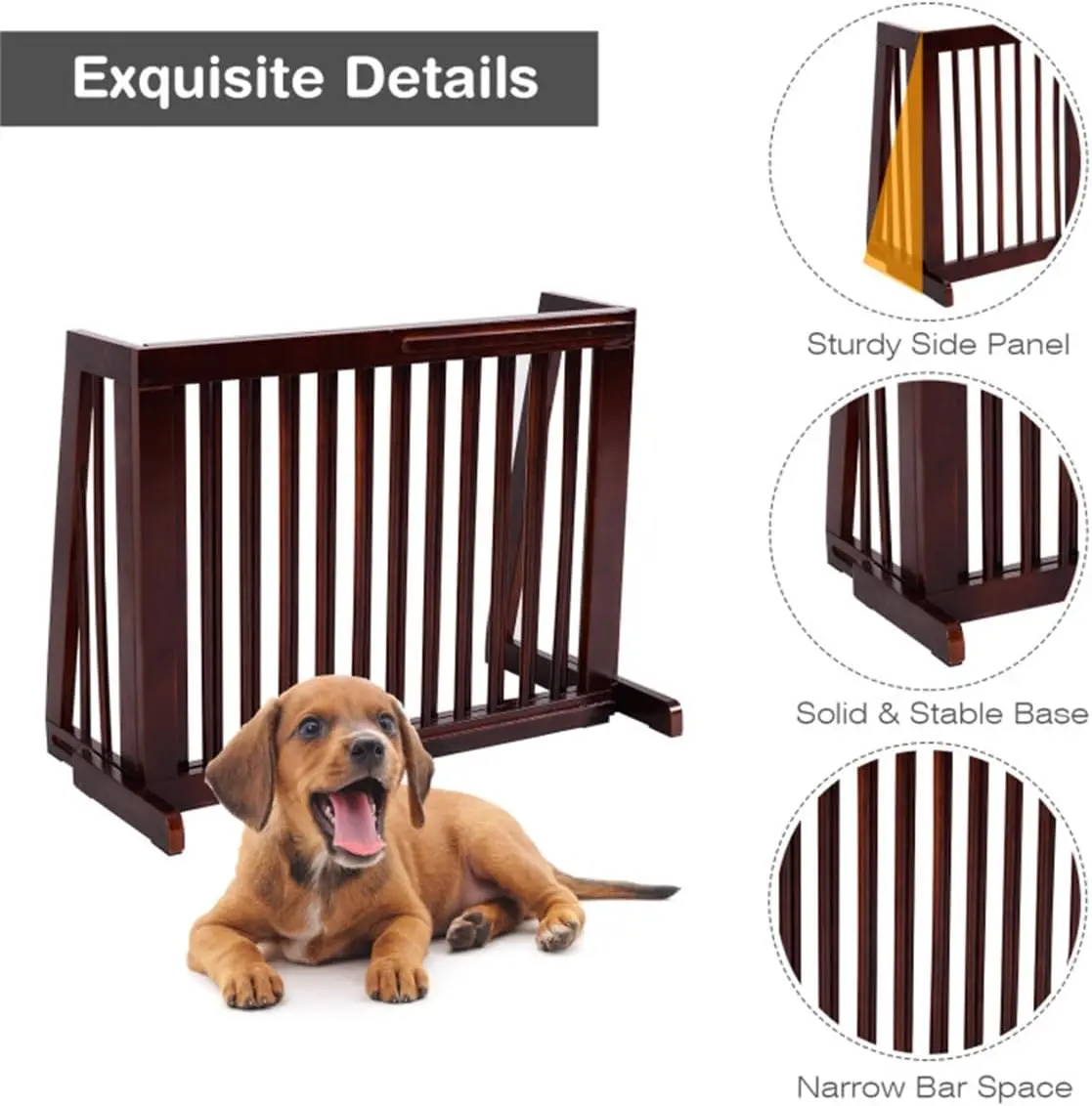 Wooden Pet Gate 3 Panels,Freestanding Length Adjustable