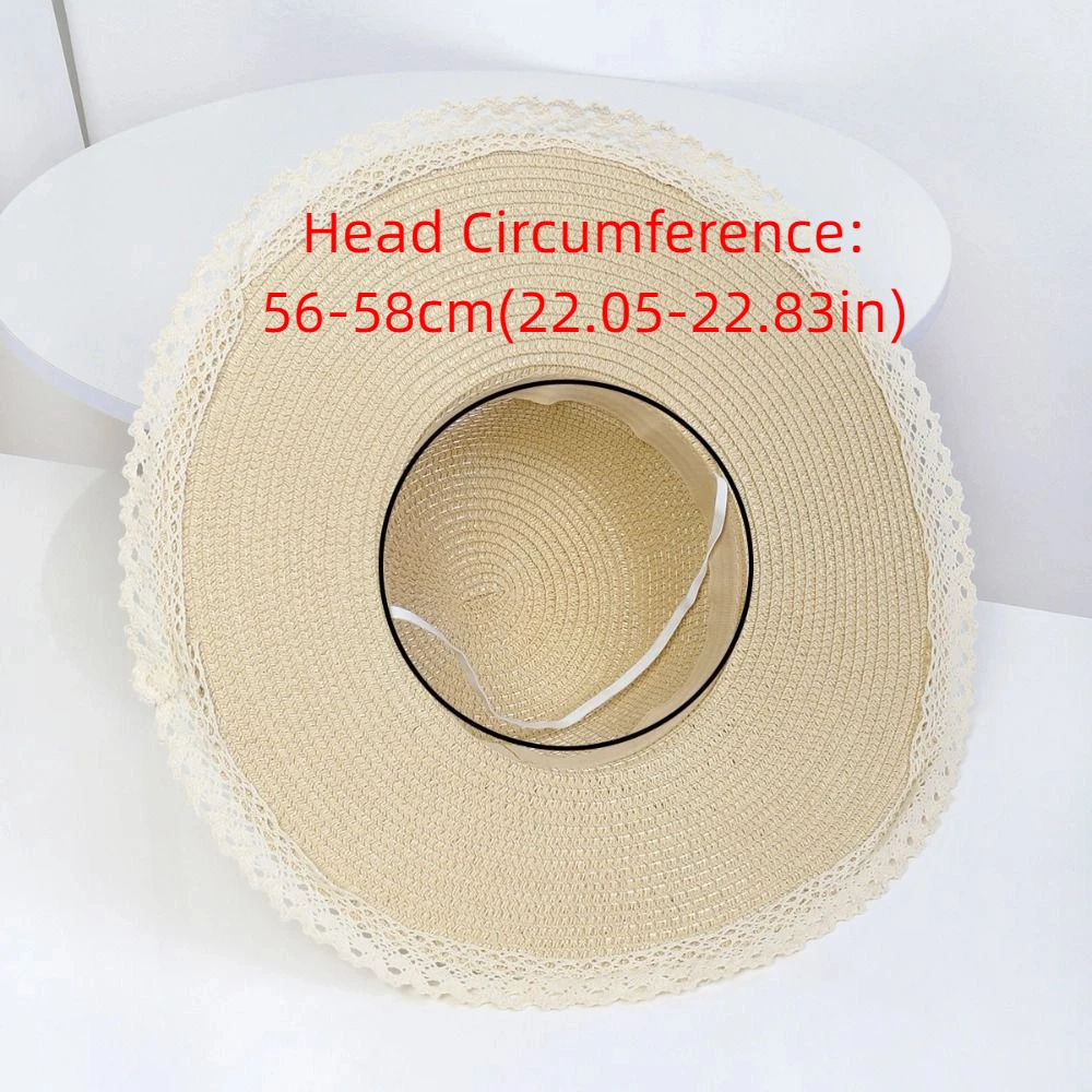 أنيقة واسعة حافة القش قبعة تنفس اللؤلؤ سلسلة نسج قبعة بحافة الكورية نمط كبير حافة الدانتيل تعادل قبعة الشمس الصيف #6