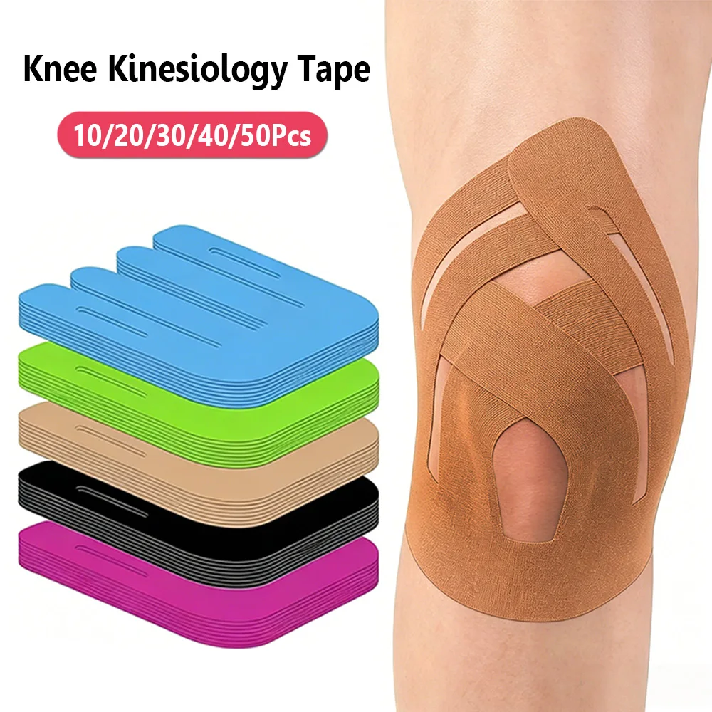 10-50 Stück Elastisches Vorgeschnittenes Knie-Kinesiologie-Tape, Athletisches Kompressions-Knieband für Fitness, Sporttraining und Regeneration