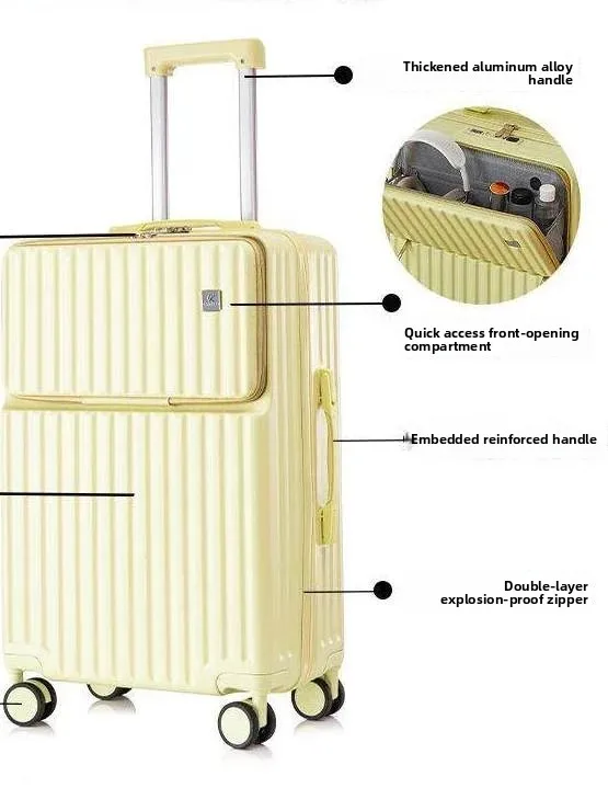 Multifunctional Aluminum Frame Luggage Bag with Front Opening Pull Rod Durable Travel Suitcase Large Capacity Seating