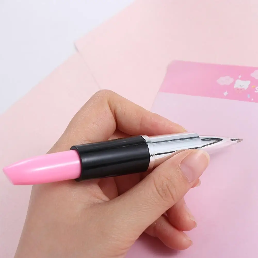 Lipstick Shape Lipstick Writing Pen Plastics Lifelike Funny Signature Pen Blue Tip Refill Creative Gel Pen Office