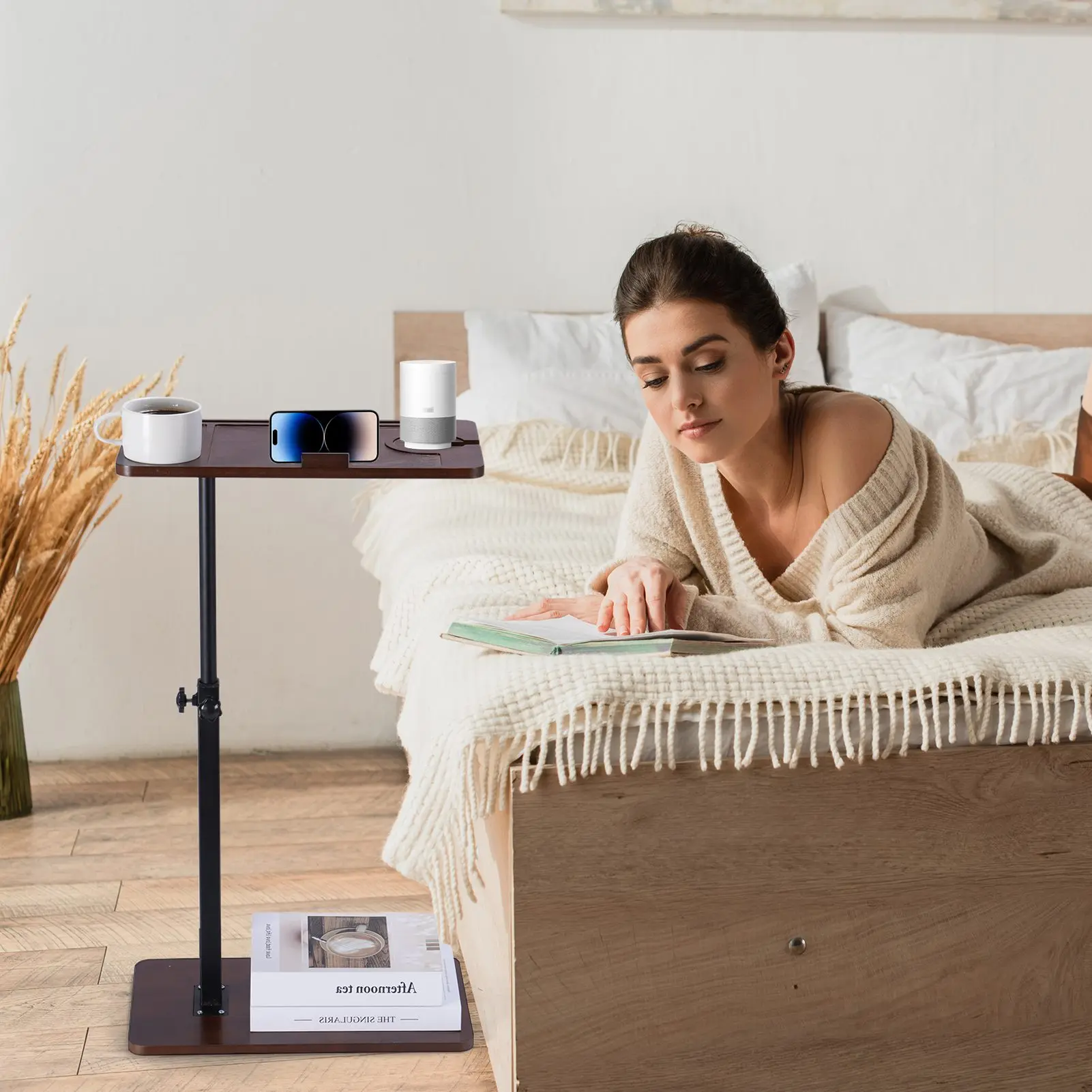 Sofa Side Table Height Adjustable 360 Degree Rotating Bracket Multifunctional Bathtub Tray Table for Home Living Room Bedside