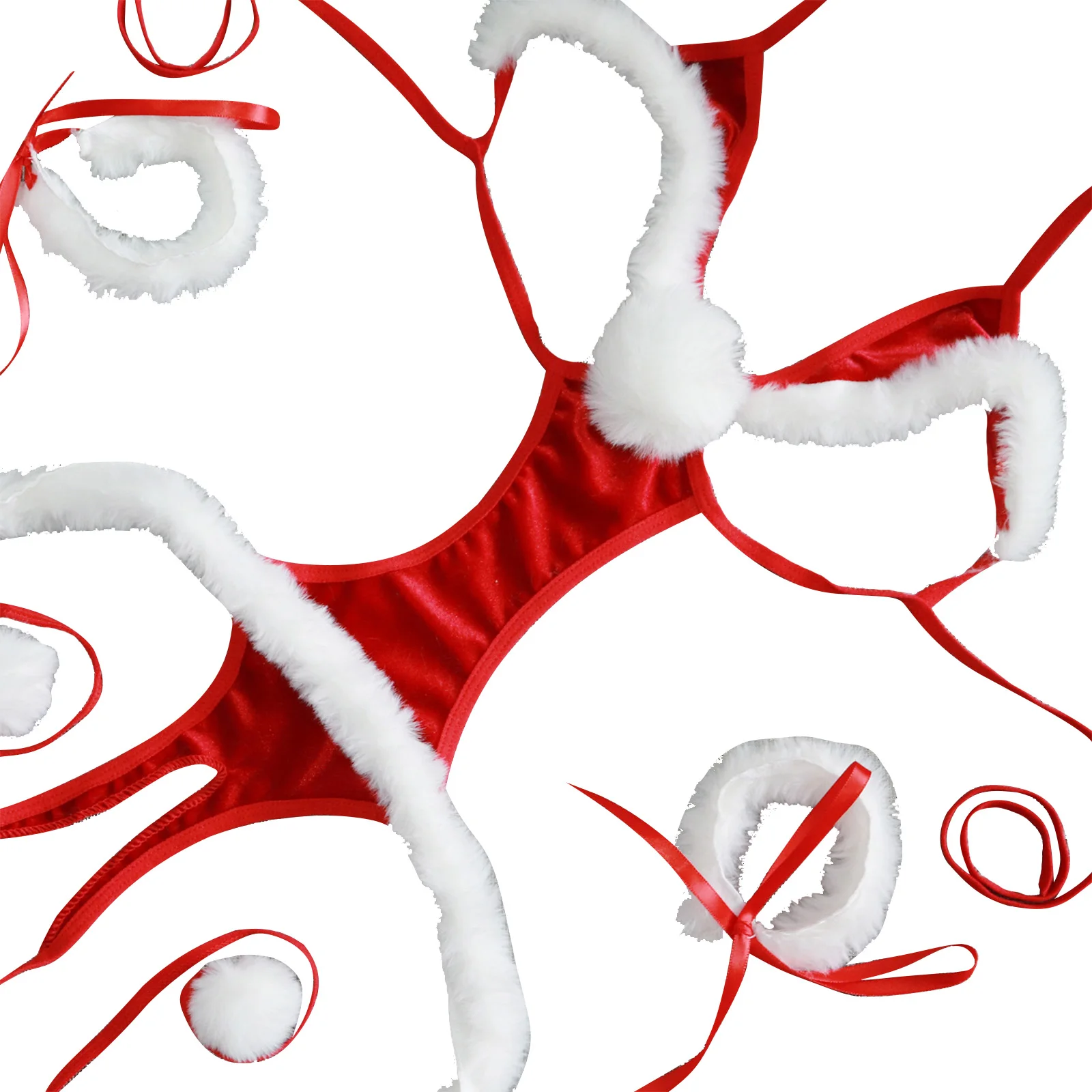 

Womens Christmas Lingerie Bodysuit Halter Neck Hollow Out High Cut Velvet Babydoll Teddy Xmas Holiday One Piece Lingerie Leotard