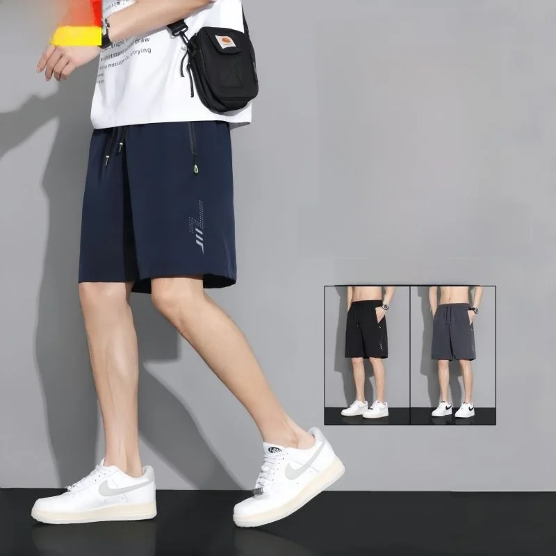 

Ice Silk Casual orts Men's Summer Thin Loose Large Size Qui Dry Outdoor Sports Elastic Five-Quarter Pants Straight Leg