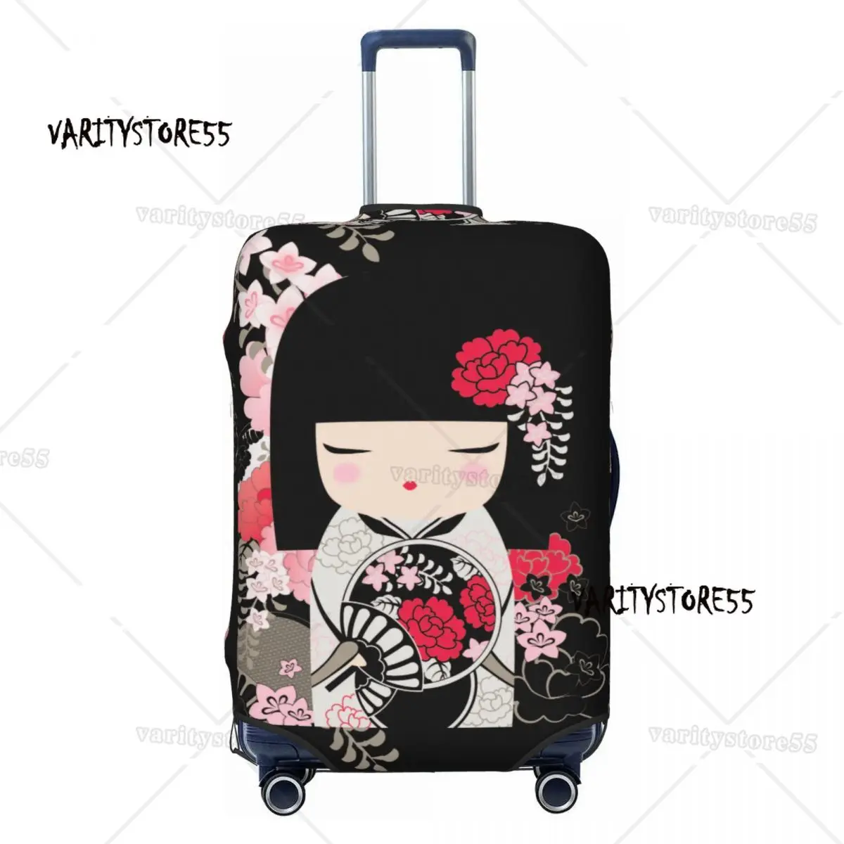 Fashion Kokeshi Doll Cherry Blossoms Luggage Cover Protector Washable Japanese Kimono Geisha Girl Travel Suitcase Covers