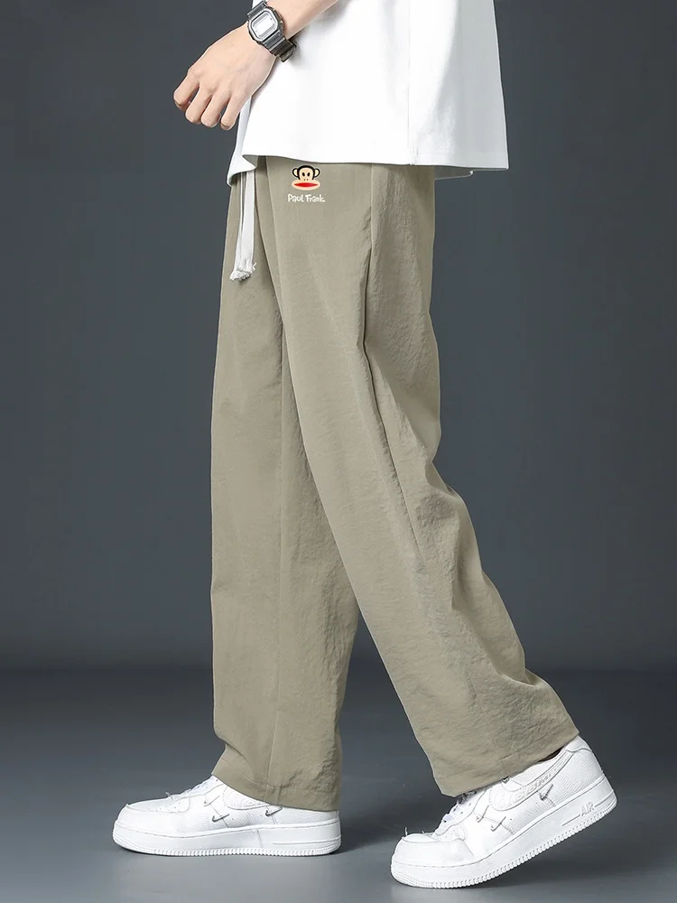 

PaulFrank Ice Silk Qui Dry Pants Men's Summer Thin Straight Loose Wide Leg Casual Long Trousers Faion Urban Sle Loose Fit