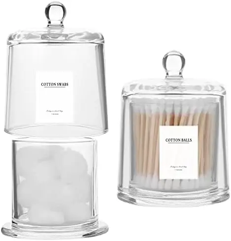 

Набор из 2-х толстых стеклянных банок для ватных палочек - прозрачные аптекарские банки с крышками для ванной комнаты, туалетного столика и организации косметики