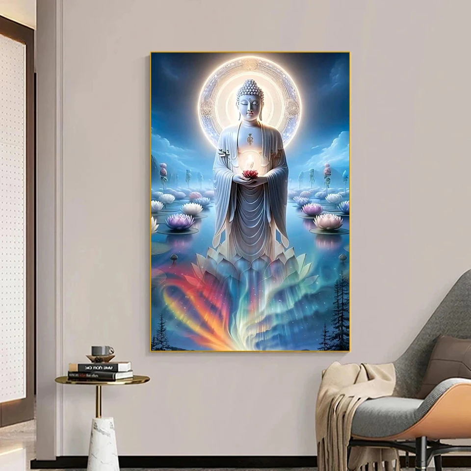 Buddha Lotus Flower Diamond Art Painting New Arrival Full Sqaure/Round Diamond Cross Stitch Embroidery Religious Home Decor