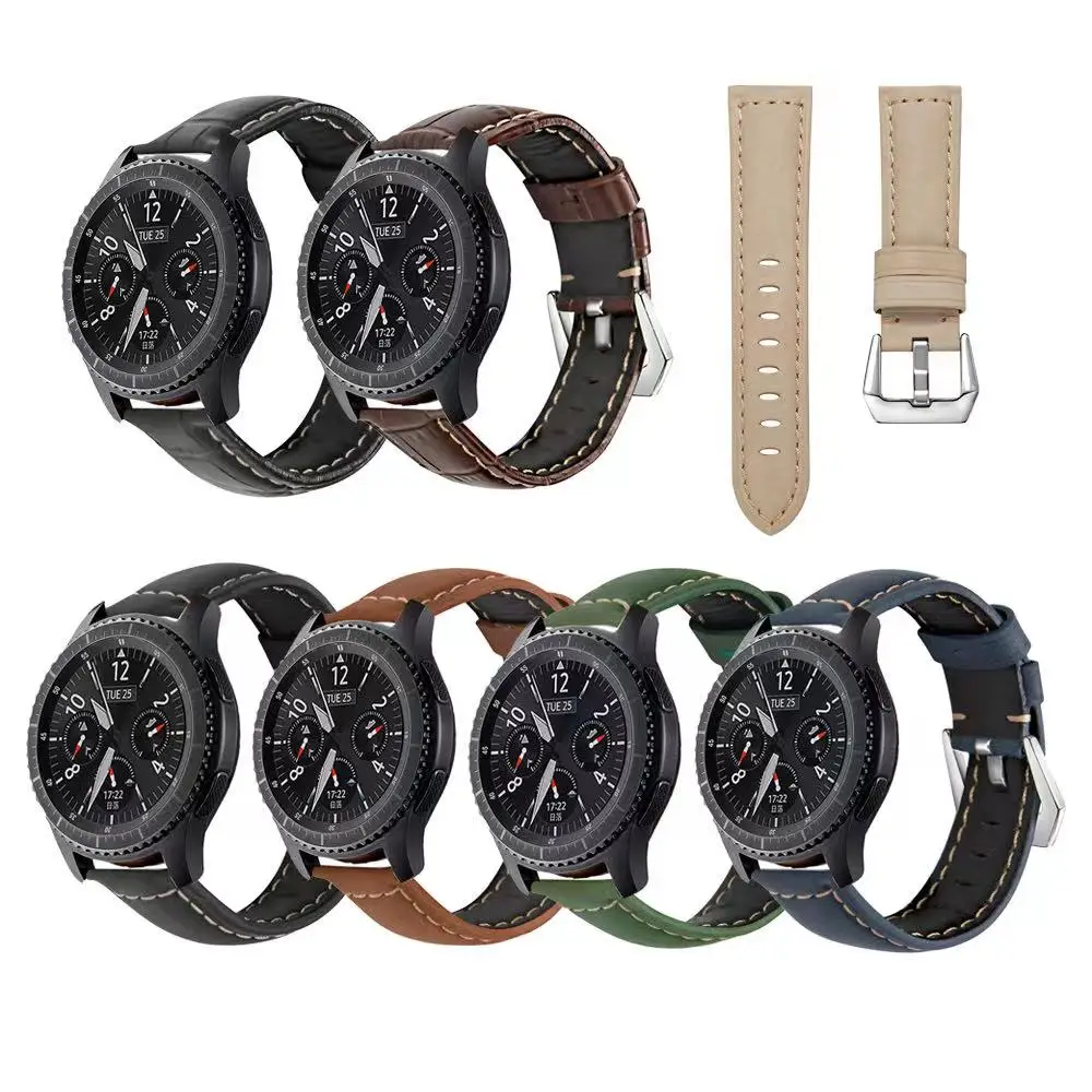 22 مللي متر 20 مللي متر حزام جلدي لساعة سامسونج جالاكسي 3/ساعة هواوي GT2/Amazfit GTR سوار معصم مضاد للعرق لساعة جالاكسي 4