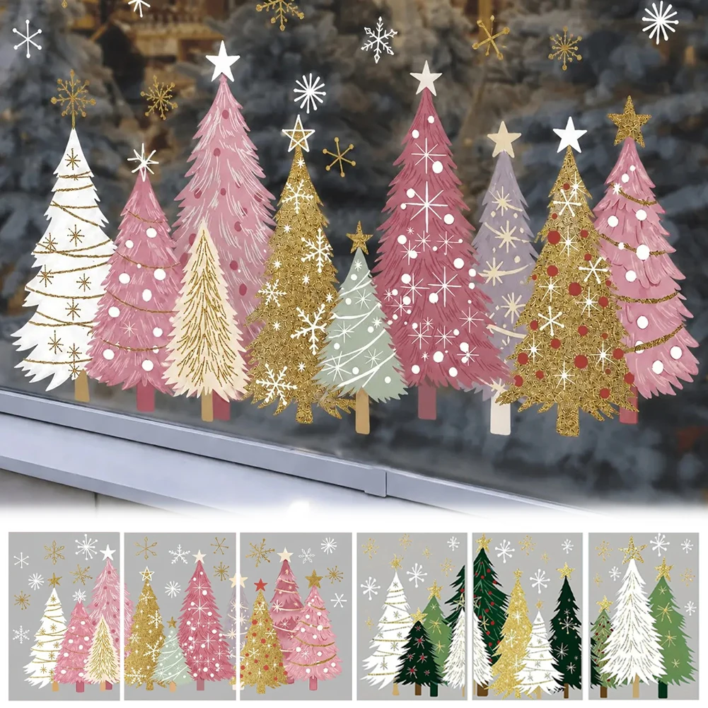 Christmas Decoration Stickers Christmas Tree Window Cling Xmas Wall Decals For Glass Reusable Static Cling Decorations