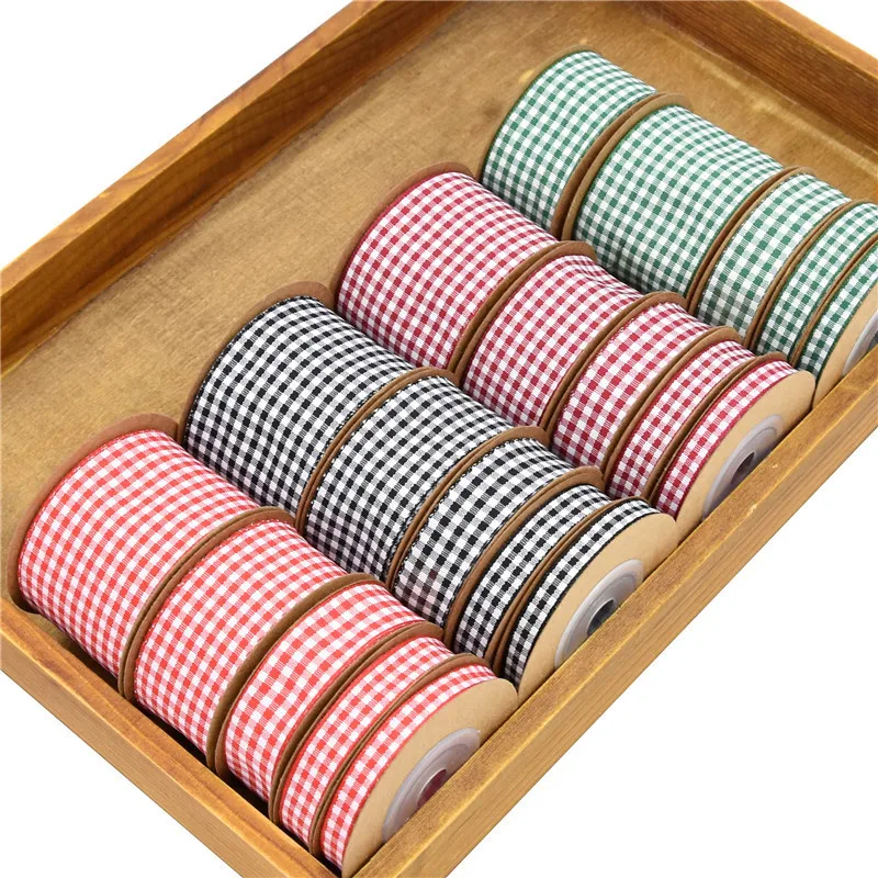 Polyester Woven Edge Gingham Ribbon, Picnic Craft Ribbonfor Crafts, Hair Accessories, Christmas Gift Wrapping