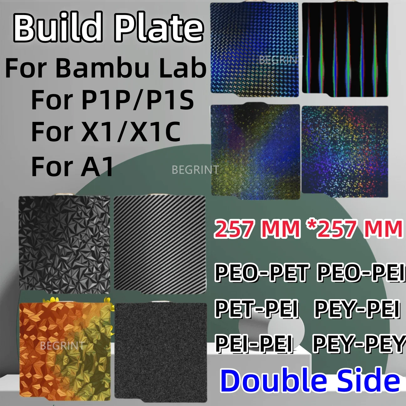 

257x257 Пластина PEY для Bambulab Build Plate P1s Пружинный стальной лист Pei Sheet Build Plate P1s Bamboo Lab Bambulabs X1 Carbon X1 A1