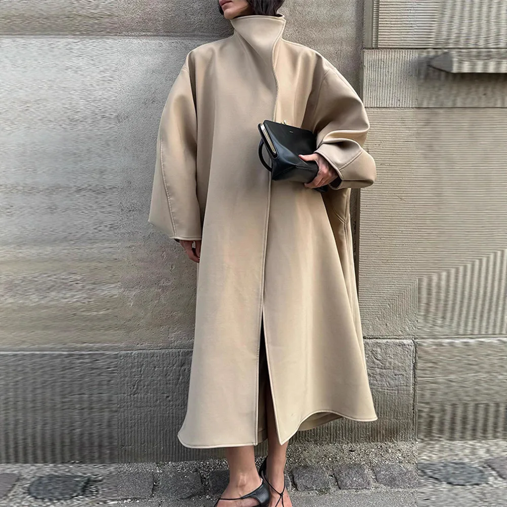 

Women's Casual Versatile Jacket Fashion High Street Stand Collar Batwing Sleeve Trench Coat Single-Breasted Solid Color Outwear