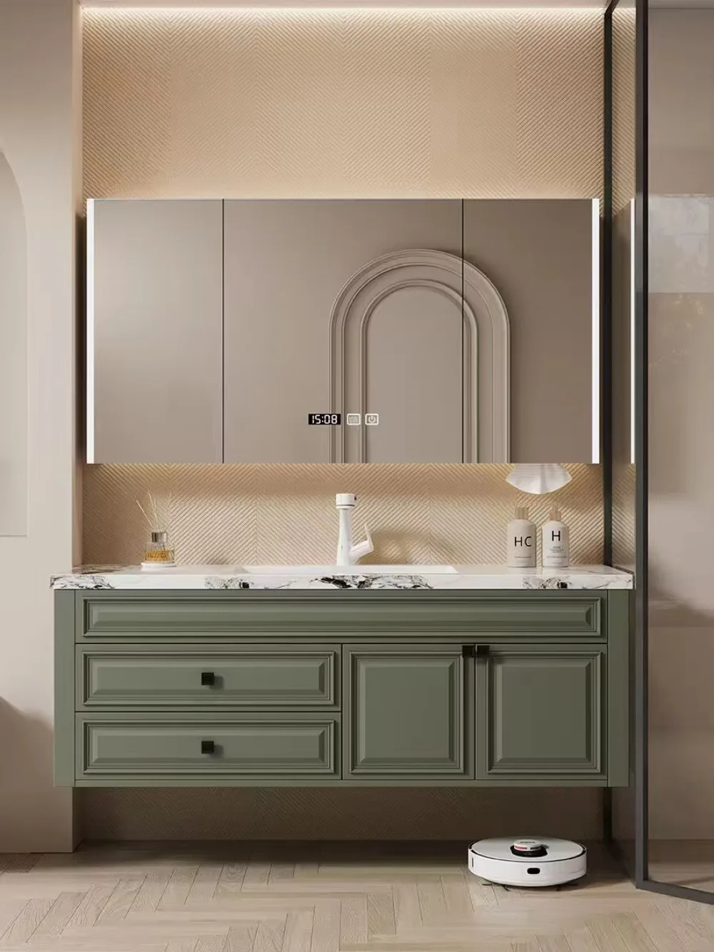 Custom Wall Mounted PVC Floating Bathroom Vanity, Single Sink Ceramic  Modern Luxury Vanities for Hotel Villa Project