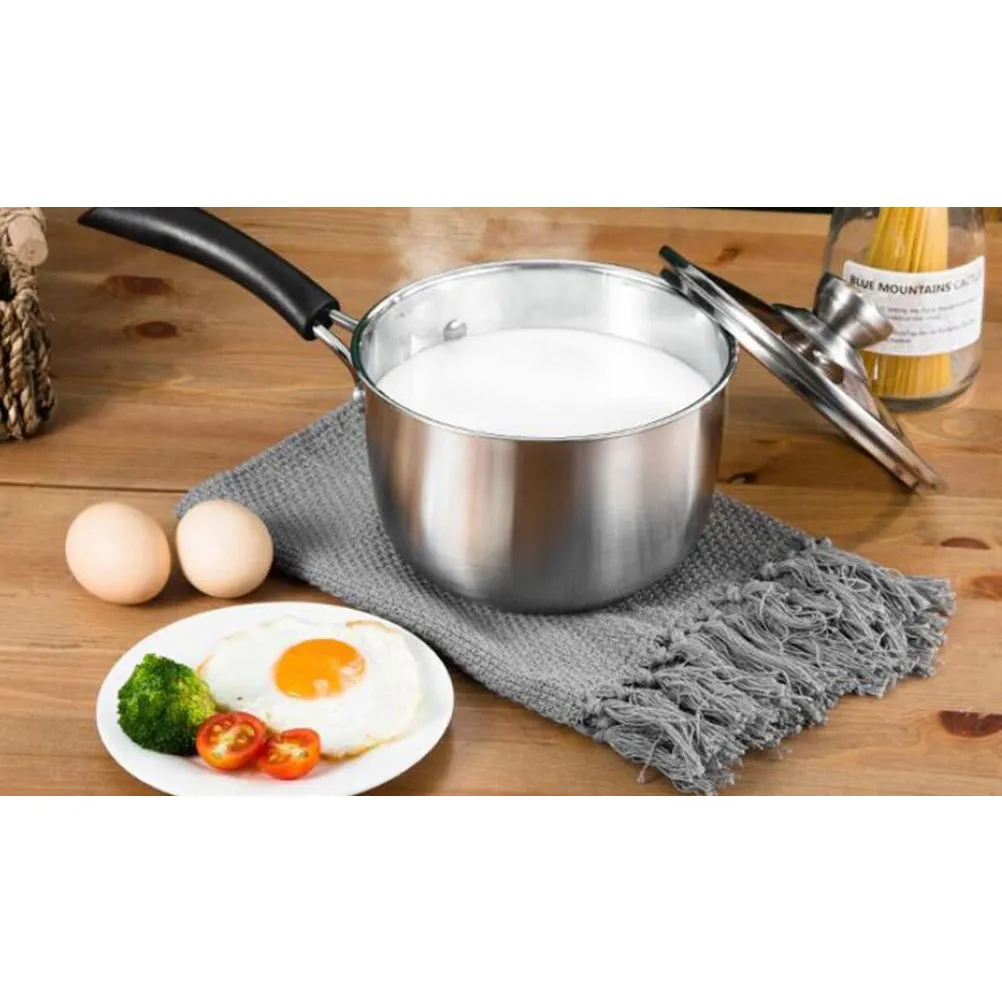 

18Cm Heavy Duty Stainless Steel Stockpot with Steam Vent Glass Lid Long Handle Cooking Pot for Soup Milk Food