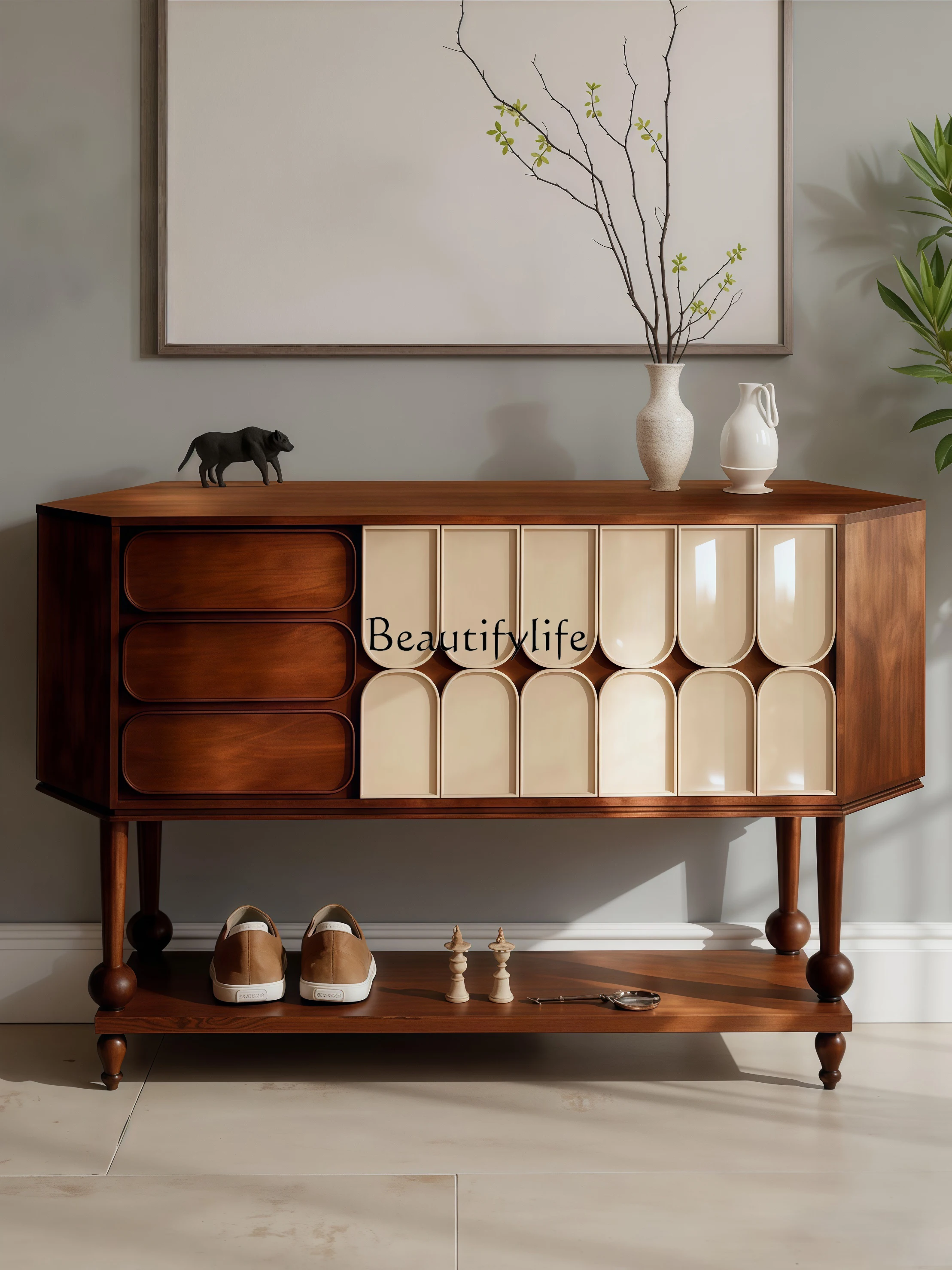 

Entrance locker Solid wood storage cabinet Integrated against the wall Premium sense storage