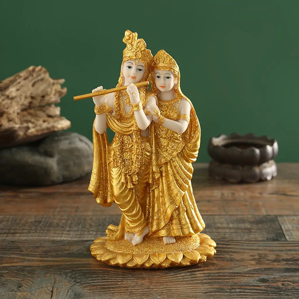 Lord Radha Krishna Buddha Statue Playing Flute Indian Sculptures Figurines Ornaments Home Garden Buddha Decoration Statues