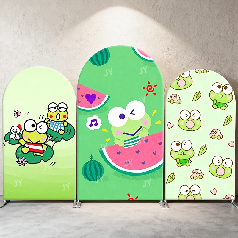 

Keroppi Summer Watermelon Theme Arch Backdrop Cover Cute Cartoon Scene For Kids Birthday Baby Shower Photo Booth Background