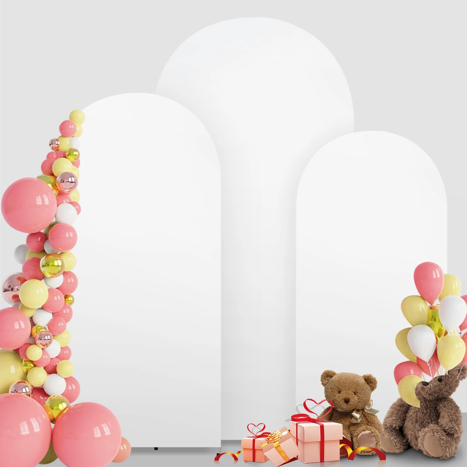 

Комплект из 3 чехлов для свадебной арки (120 см + 150 см + 180 см), высокоэластичный полиуретановый волокнистый материал, имитирующий молочный шелк, для свадебных торжеств