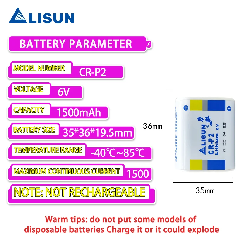 LISUN CR-P2 6V Lithium Manganese Battery Universal Faucet, Camera, Sensor, Three-phase Electricity Meter, Full-automatic Toilet