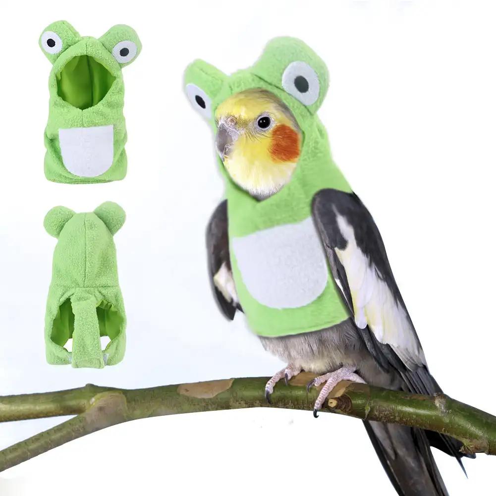 

Funny Frog Shaped Birds Clothes Plush Flying Suit Parrots Costume Cosplay Outfit Winter Warm Hat Hooded Pet Bird Accessories
