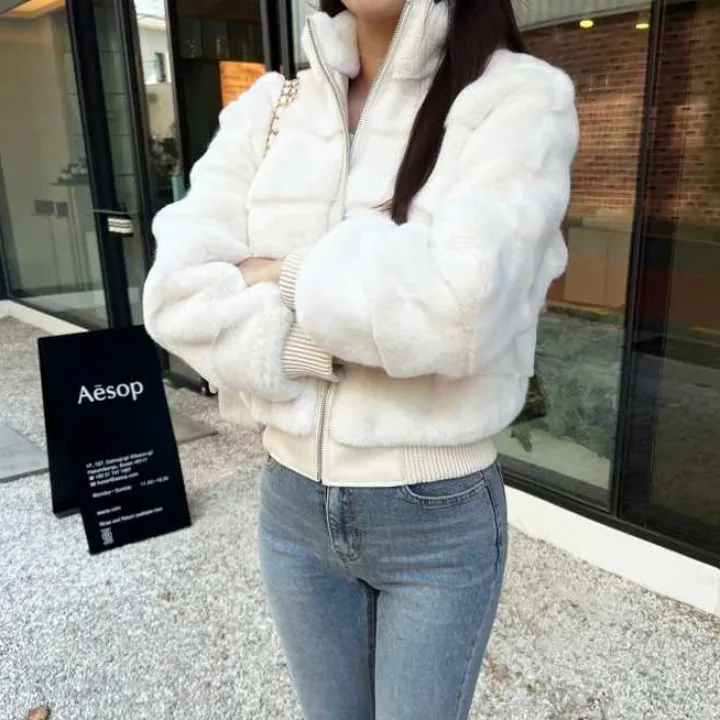 Women's ort Fur Coat Soft Plu Stand Collar Loose Fit Autumn Winter Faionable Rabbit Fur Simulation Outerwear Top