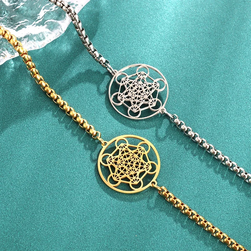 Pulsera de cubo de Metatrón, pulsera de acero inoxidable para el Día del Arcángel para mujer, amuleto de geometría sagrada a la moda para hombre, regalo de joyería