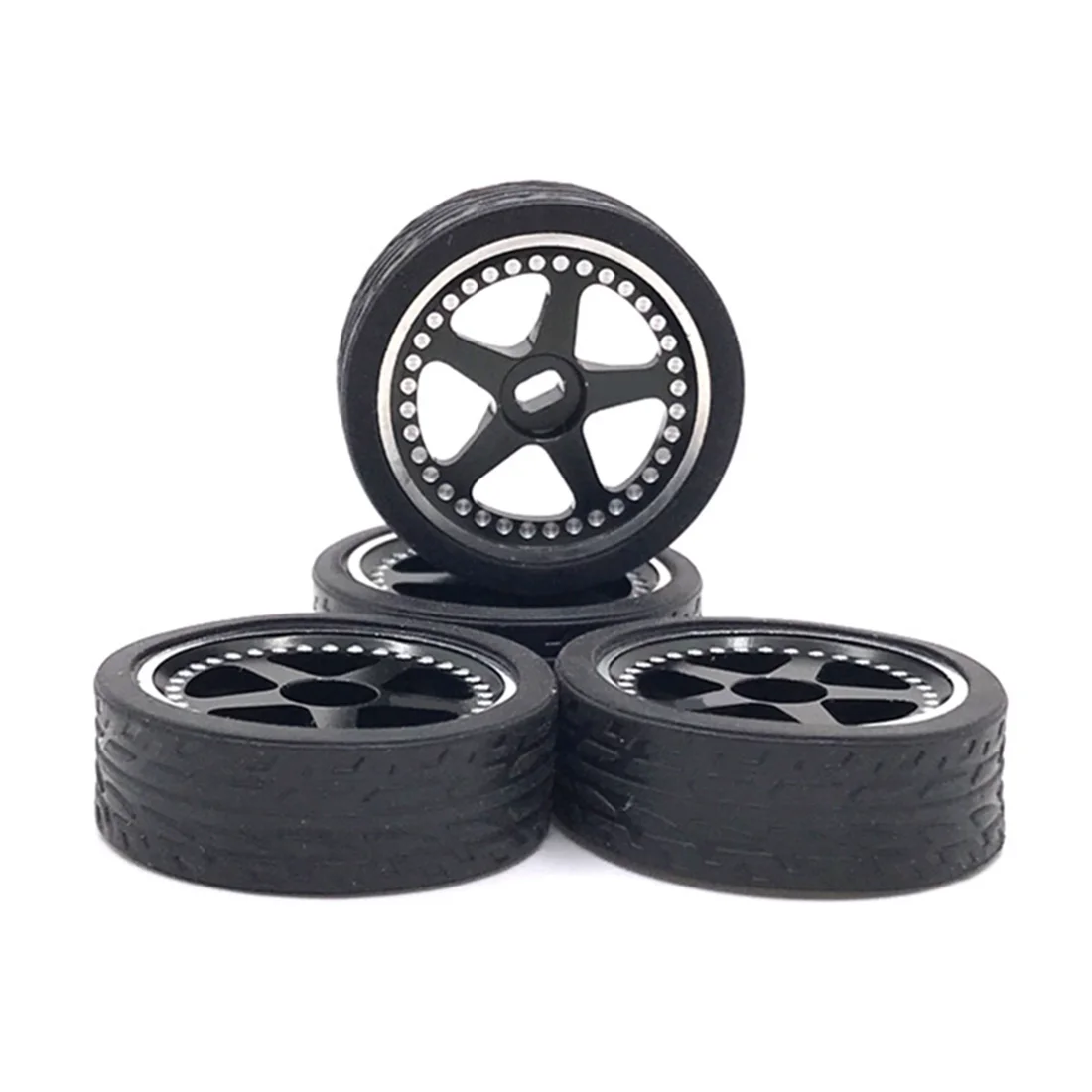 T34C 4Pcs 26mm Metal Wheel Rim Rubber Tire Tyre Set for 284131 K969 K989 K999 P929 Mini-Z 1/28 RC Car Upgrades Parts,4