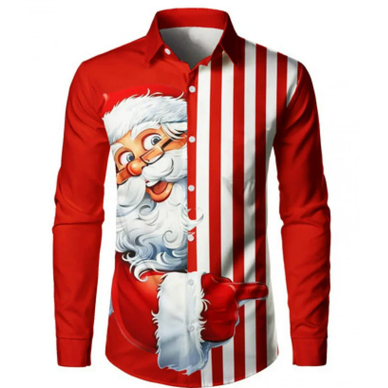 

Cartoon Santa Claus Pattern Men's Shirts All Season Long Sleeve 3D Print Street Christmas Male Blouse 4XL Plus Size Casual Shirt