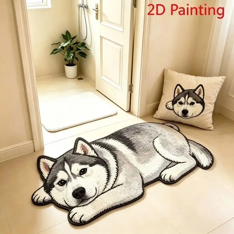 VIKAMA Cute Husky-Shaped Doormat, Non-Slip Entryway Decorative Rug, Water Absorbent Bathroom Shower Door Mat for Home