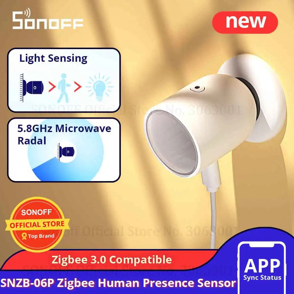 SONOFF SNZB-06P Zigbee Human Presence Sensor 5.8GHz Microwave Radar Smart Home Works with SONOFF NSPanel Pro, iHost, ZB Bridge-P