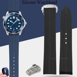 20mm Silicone Smartwatch Band for Omega Seamaster 300 for Speedmaster Waterproof Bracelets Wristbelt Folding Clasp Rubber Strap