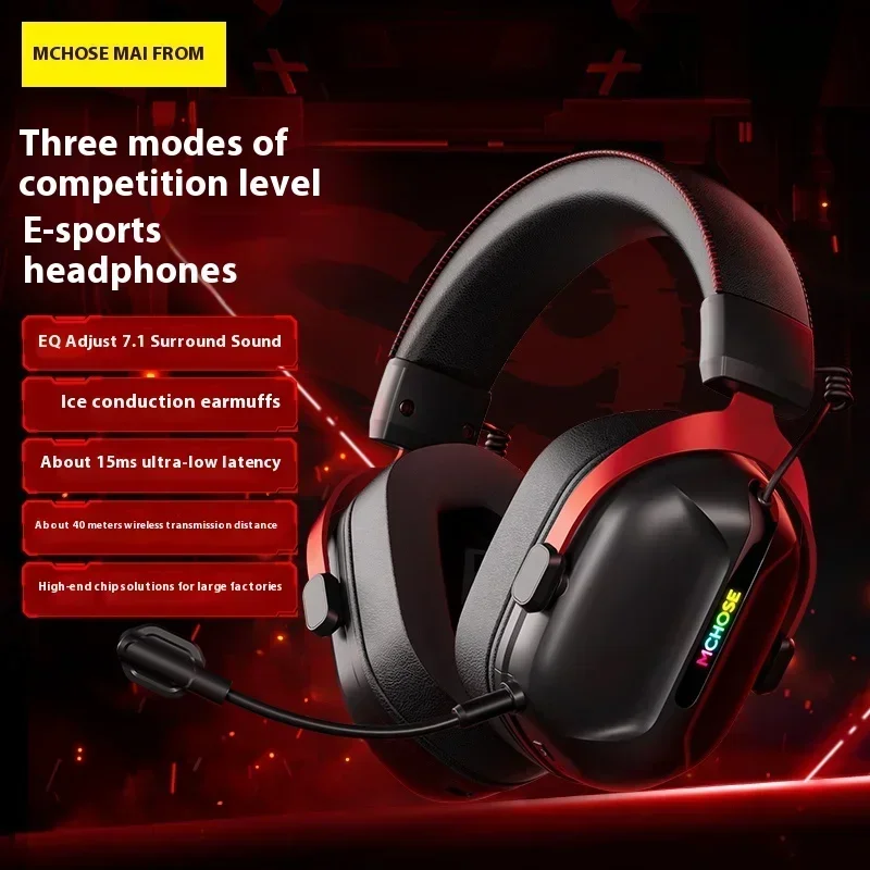 Mchose S9 Pro Headphone Wireless Tri Mode Low Delay Aluminium Alloy Gaming Headset Ai Noise Reduction Rgb Long Standby Eq Gamer