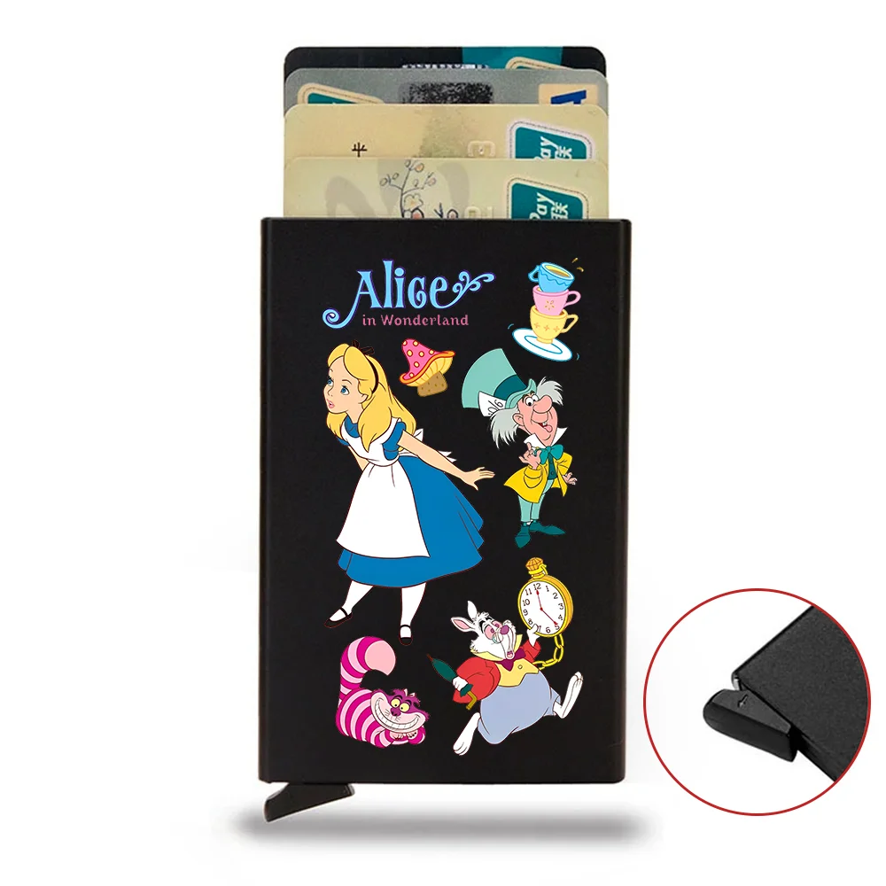 

Умный кошелек Alice in Wonderland Rfid, держатель для карт, тонкие кошельки, всплывающие минималистичные маленькие черные кошельки, кошельки-кошельки, 6 слотов для карт